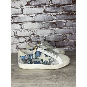 Meline White Leather Blue Snake Print Designer Sneakers Women’s Sz 40EU/9.5M US